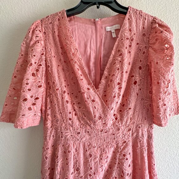 Rebecca Taylor Pink Eyelet Clover Embroidered Silk Cotton Blend Dress size 6 - Picture 4 of 13
